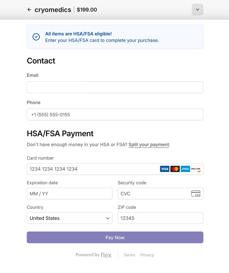 Enter your HSA/FSA card details
