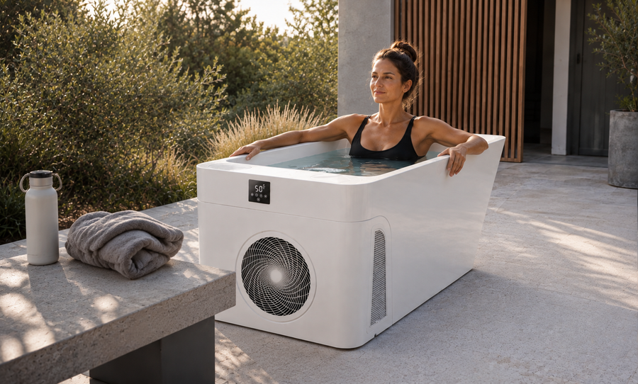 A person completing a regular home cold-plunge routine